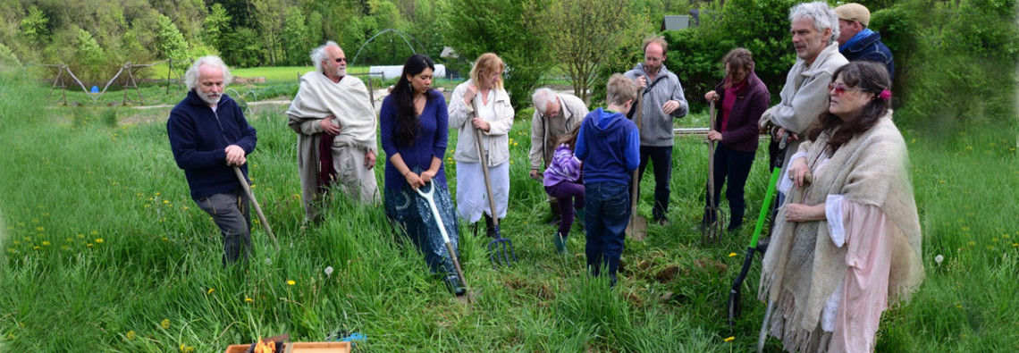 Members and friends of Ecovillage Bhrugu Aranya breaking ground for the Centre of Light.