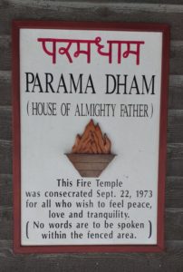 Sign on the porch of Parama Dham